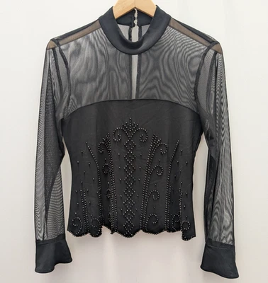 Dressbarn Colección Años 90 Malla Capricho Negro Estrás Top Transparente Para Mujer 10 Foto 1 de 4