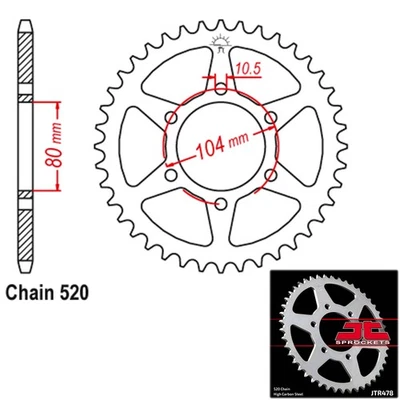JT Sprockets Steel Rear Sprocket 520 Pitch 45 Tooth Kawasaki Z 750S (2005-2006) - Image 1 of 2