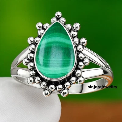 Malachite Gemstone 925 sterling silver handmade Gift Ring US size 5 to 13 - Image 1 of 4