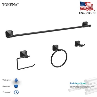 Juego de 4 piezas toallero accesorios de baño juego de herrajes de baño negro mate Foto 1 de 4