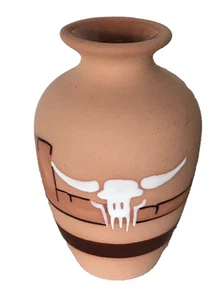 Texas Longhorn Kuh Stier Terrakotta Keramik Southwestern Vase Cowboy Motiv 6" - Bild 1 von 5