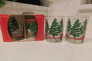 Libbey Textured Christmas Trees Rocks Double Old Fashioned Glasses Set of 4 14oz - Picture 1 of 9