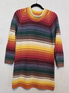 Suéter Vintage Cobre Llave Grueso Rayas Multicolor Cuello Largo Simulado Talla S - Imagen 1 de 5