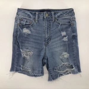 Aeropostale Norma Jeans Stretch abgeschnittene Shorts Größe 2 blau niedriger Bund 24" Taille - Bild 1 von 6