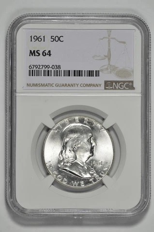 1961 BU 50C Silver Franklin Half Dollar NGC MS 64 Cover