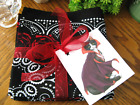 New Halloween Gothic Red Roses Bandana Cloth Napkins Set of 4 w/ Spooky Cat Tag