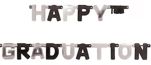 Banner de papel de aluminio grande Happy Graduation - negro y plateado - decoraciones de fiesta - Imagen 1 de 2