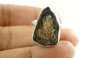 Natural Moldavite Tektite Cosmic Stone 925 Sterling Silver Ring Size 6 1/2 - Picture 1 of 5