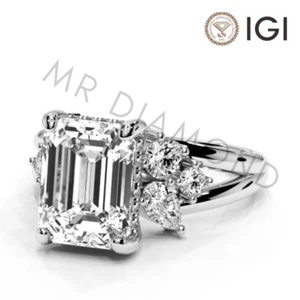 IGI 5.00 CT E VS1 Emerald Cut Lab Grown Diamond Engagement Ring 14K White Gold - Picture 1 of 10