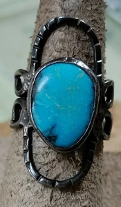 Old Pawn Navajo Handarbeit Sterling Silber Türkis Ring Größe 6,5-6 g signiert M - Bild 1 von 12