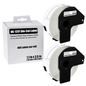 2 Rolls 1-1/7"x3-1/2" Permanent Frame Shipping 400 Labels DK-1201 For Brother QL - Picture 1 of 12
