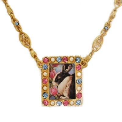 Sweet Romance Bunny in Tulips Garden of Bunnies Necklace Handmade in Los Angeles - Image 1 of 4