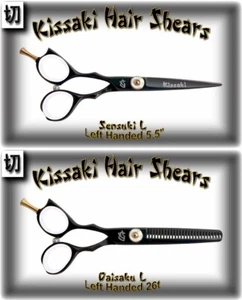 Kissaki Left Handed Hair Shears Sensuki L 5.5" & Daisaku L 26t Black W Combo - Picture 1 of 3