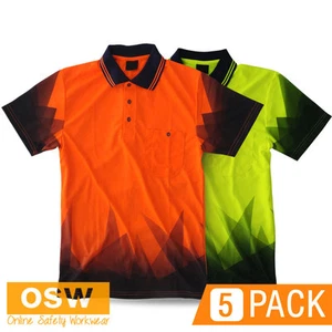 5 x Hi Vis Work COOL DRY Safety Sublimated Tradies Short Sleeve Polo Shirts - Picture 1 of 5