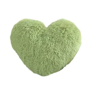 Fluffy Heart Throw Pillows, Shaggy Decorative Pillow for Sofa Couch Bed, Green - Picture 1 of 7