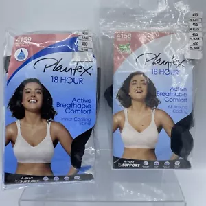 2 Playtex 18 Hour Size 40D Active Breathable Comfort Wirefree Bras 4159 Black - Picture 1 of 10