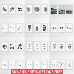 Set Of 3 Framed Bathroom Prints Matching Toilet Pictures Funny Artwork Décor - Picture 1 of 25