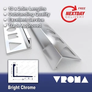 10 x FLIESENLEISTE L-FORM HELLCHROM - 10 X GERADE KANTE - VROMA 2,5M ALU - Bild 1 von 5