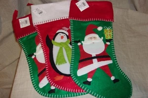 Christmas Stockings NWT Santa 18" Hobby Lobby Penguin Scarf Red Green Hanging - Picture 1 of 9