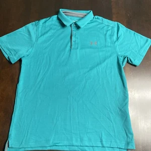 Under Armour Polo Shirt Adult L Teal Logo Loose Golfing Heat Gear Mens - Picture 1 of 7