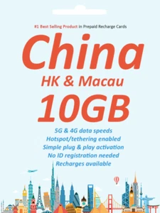 China Travel - 7-30 Days Travel data SIM card 10GB Data incl. HK Macau - Picture 1 of 2