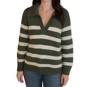 Petal & Pup Strickpullover oliv creme gestreift Kragen Gr. L NEU - Bild 1 von 6