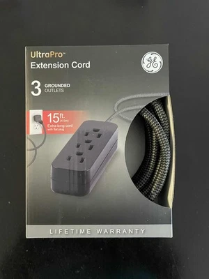 GE UltraPro Extension Cord 3 Grounded Outlets 15 Ft. Cord with Flat Plug - Image 1 of 2