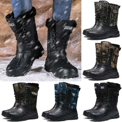 Mens Snow Boots Winter Waterproof Mucker Thermal Warm Wellingtons Fur Boots Size - Image 1 of 4