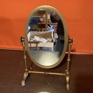 Small Brass Oval Tipping Vanity Mirror 35Hx23.5x15cm Vintage Excellent Used Con - Picture 1 of 14