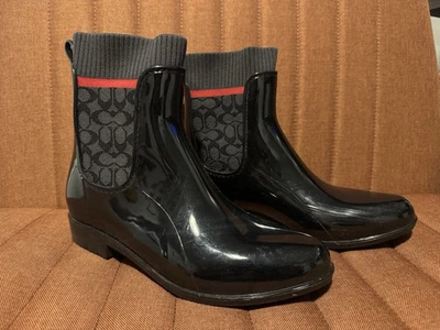 Botas de lluvia Coach Rivington para mujer talla 7 Coach firma logotipo zapatos botas negras Foto 1 de 4