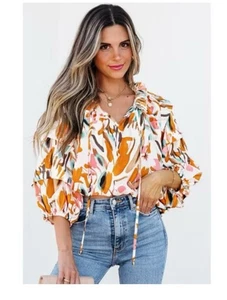 Amaryllis M L Multi Color Ruffled Blouse Flower - Picture 1 of 9