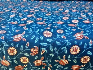 Indian Blue Hand Block Print Cotton Fabric Natural Handmade Sanganeri 2.5 Yard - Picture 1 of 14