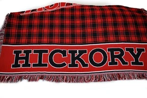 Hickory Hornets Stadium Blanket Throw Red Black Plaid with Fringe EUC - Picture 1 of 7