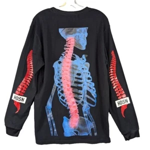 Hudson Outerwear Men's Skeleton Spine Graphic Long Sleeve Shirt Cotton Sz L Rare - Picture 1 of 8