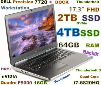 Workstation DELL 7720 i7-QUAD 6TB (NVMe + SSD) 64GB 17.3" Quadro P5000 16GB Dock - Image 1 of 4