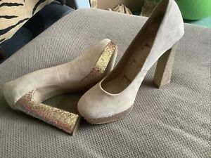 Elle shoes high tops platforms gold with tan size 9 1/2 womens