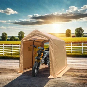 7X8FT Heavy Duty Outdoor Storage Shed Carport Canopy Garage Motorcycle Bike Sand - Picture 1 of 9