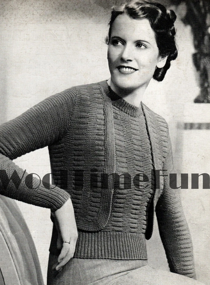Knitting Pattern Vintage 40s Jumper/Bolero Jacket/Twin Set. Long Sleeve. - Image 1 of 1