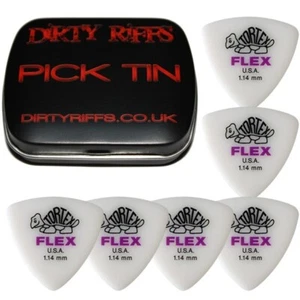 6 x Dunlop Tortex Flex Triangle 1.14mm Guitar Picks Plectrums In a Pick Tin - Picture 1 of 1