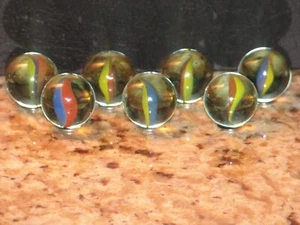 Large 1.00 inch dia. Lot of 7 Cats Eye Marbles - Picture 1 of 8