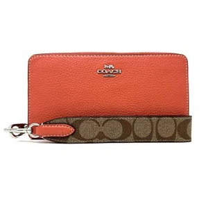 Cartera Coach Larga con Cremallera Alrededor con Lona Signature en Cuero Mandarina CK427 - Imagen 1 de 8
