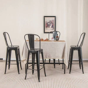 Set of 4 High Back Metal Stool 30" Seat Bar Backrest Industrial Bar Stool Black - Picture 1 of 9