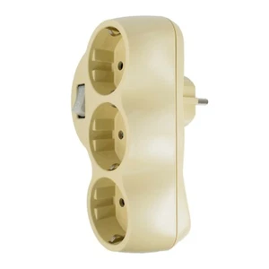 Adapter Stecker 3fach Steckdosen On/Off Schalter Mehrfachstecker Creme - Bild 1 von 3