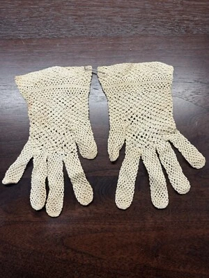 Guantes de ganchillo vintage de punto blanco roto hechos a mano Foto 1 de 4