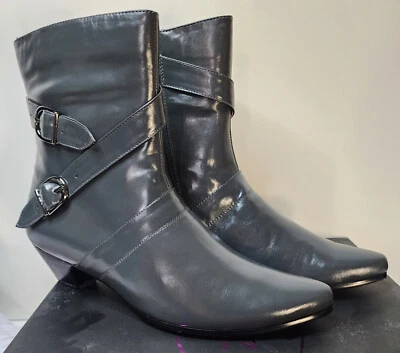 Firenze 女式皮革灰色小牛高筒靴欧码 37 美码 6 1/2 带盒 — 第 1/4 张图片