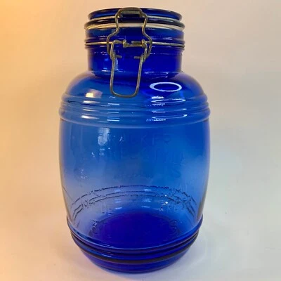 Cobalt Blue Cracker Barrel Style Glass Canister Jar 3 QT Cookies Flour Sugar - Image 1 of 4