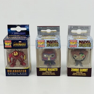 Funko Pocket Pop 3 Llavero Paquete, Hulkbuster, Zombie Magneto y Zombie Gambit Foto 1 de 4