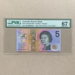 Australia Banknote 5 Dollars 2016 PMG MS 67 EPQ Superb Gem Currency QEII B999 - Picture 1 of 2