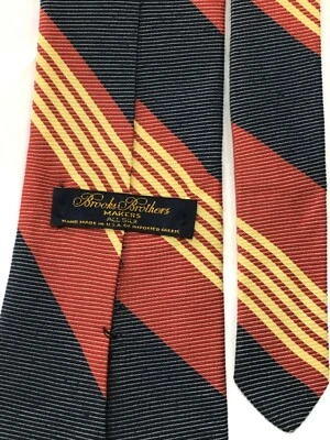 Authentic BROOKS BROTHERS "American Striped" On MultiColor Pure Silk Necktie Tie - Image 1 of 4