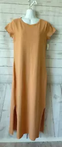 DAILY RITUAL Women's Sz XS Orange Apricot Maxi Dress Short Sleeves Side Slit NWT - Picture 1 of 8